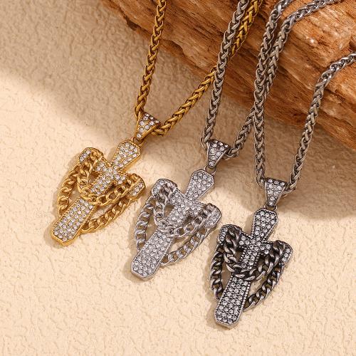 Stainless Steel Jewelry Necklace, 304 Stainless Steel, with 5cm extender chain, fashion jewelry & for man & with rhinestone Approx 60 cm 