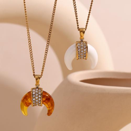 Stainless Steel Jewelry Necklace, 304 Stainless Steel, with Resin, with 5cm extender chain, 18K gold plated, fashion jewelry & for woman & with rhinestone Approx 40 cm 