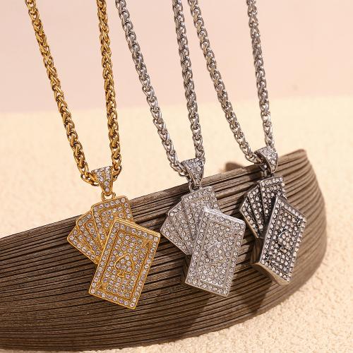 Stainless Steel Jewelry Necklace, 304 Stainless Steel, with 5cm extender chain, fashion jewelry & for man & with rhinestone Approx 60 cm 