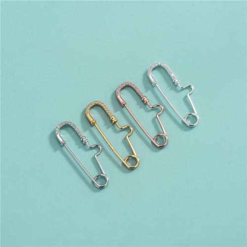 925 Sterling Silver Safety Pin, DIY & micro pave cubic zirconia, mixed colors Approx 