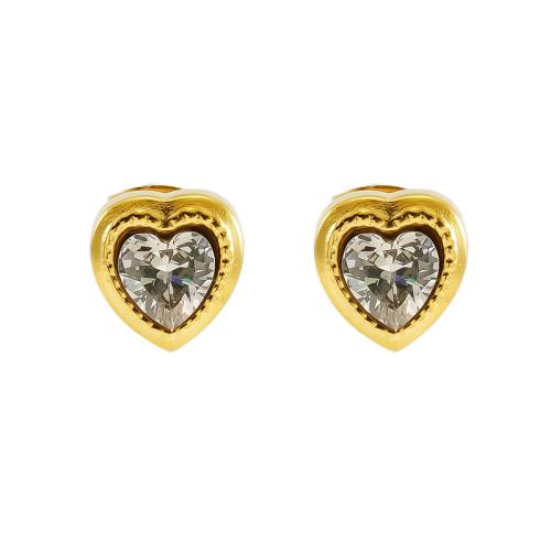 Stainless Steel Rhinestone Stud Earring, 304 Stainless Steel, Heart, fashion jewelry & for woman & with rhinestone, 10mm 