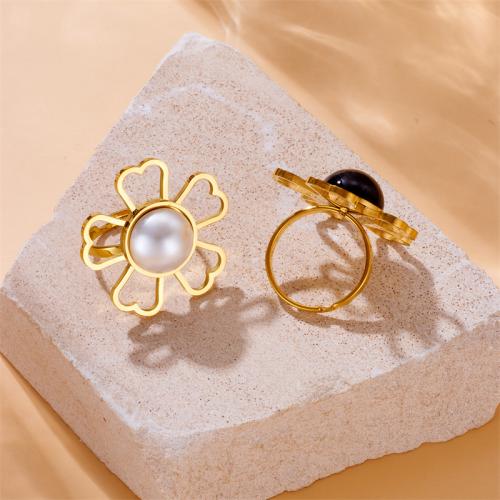 Edelstahl Fingerring, 304 Edelstahl, mit Kunststoff Perlen, Blume, Modeschmuck & für Frau, keine, verkauft von PC