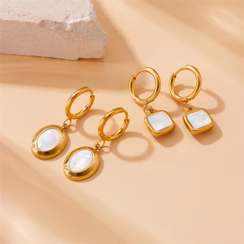 Stainless Steel Drop Earring, 304 Stainless Steel, with Shell, fashion jewelry & for woman, golden 