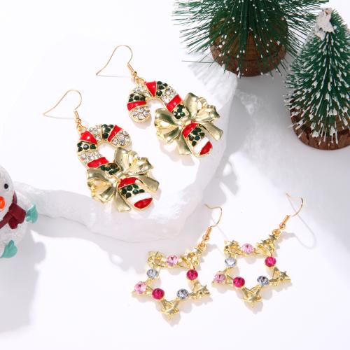 Pendientes de Navidad, aleación de zinc, chapado en color dorado, Diferente forma para la elección & Diseño de Navidad & Joyería & para mujer & esmalte & con diamantes de imitación, más colores para la opción, Vendido por Par