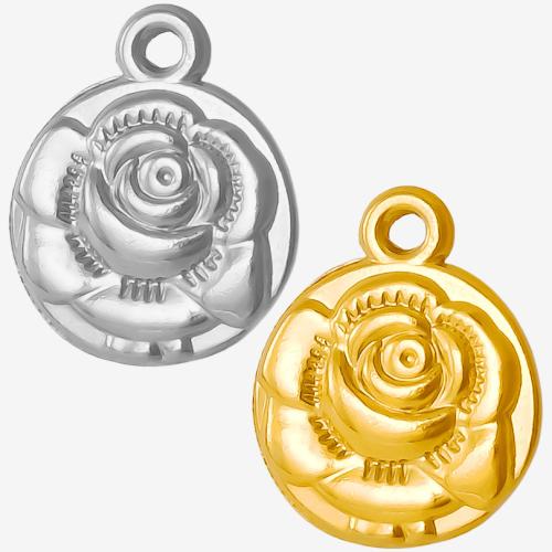 Stainless Steel Flower Pendant, 304 Stainless Steel, Rose, Vacuum Ion Plating, DIY Inner Approx 10mm 