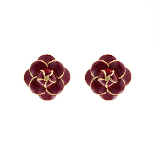 Brass Stud Earring, Flower, plated, fashion jewelry & enamel 20mm 