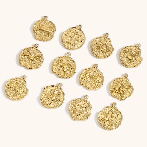 Stainless Steel Pendants, 304 Stainless Steel, 18K gold plated, Zodiac symbols jewelry & DIY [