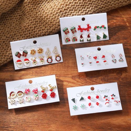 Pendientes de Navidad, aleación de zinc, chapado, 6 piezas & Diseño de Navidad & diferentes estilos para la opción & para mujer, Vendido por Set