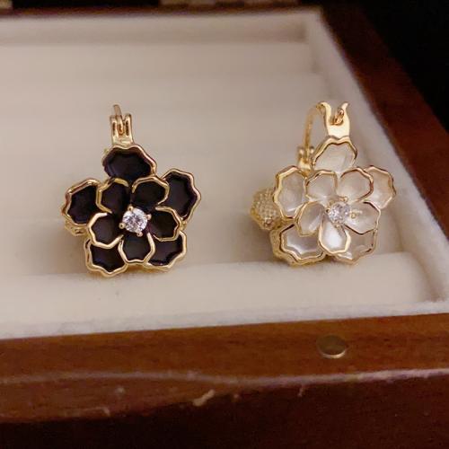 Cubic Zirconia Micro Pave Brass Earring, petals, stoving varnish, micro pave cubic zirconia & for woman & double-sided, mixed colors 