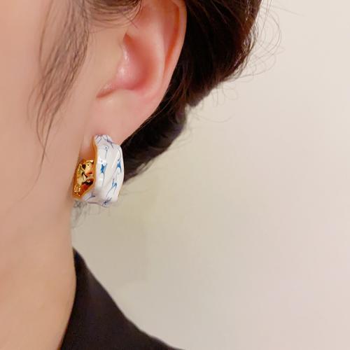 Brass Stud Earring, real gold plated, for woman & enamel, gold 