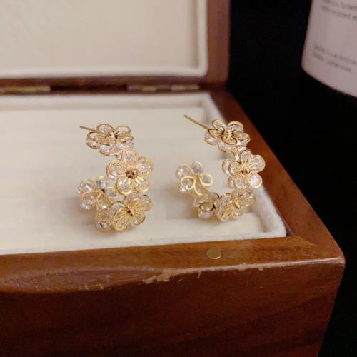 Cubic Zirconia Micro Pave Brass Earring, petals, real gold plated, micro pave cubic zirconia & for woman 