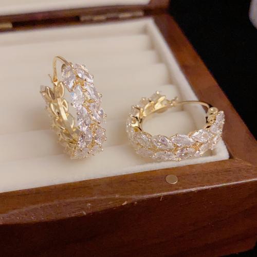 Cubic Zirconia Micro Pave Brass Earring, real gold plated, micro pave cubic zirconia & for woman 