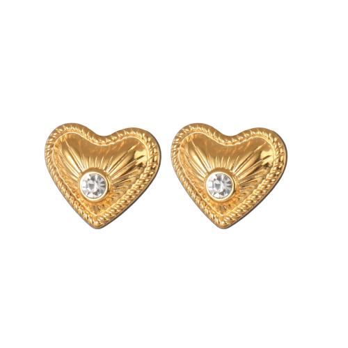 Stainless Steel Cubic Zirconia Stud Earring, 304 Stainless Steel, with Shell & Plastic Pearl, Heart, plated & micro pave cubic zirconia & for woman 