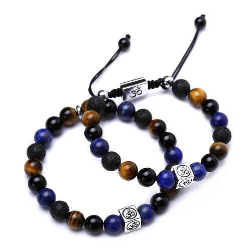 Lapis Lazuli Bracelet, with Lava & Tiger Eye & Black Agate & Zinc Alloy, Unisex Approx 6.9 Inch 