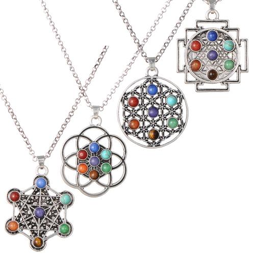 Zinc Alloy Necklace, with Gemstone, antique silver color plated, Unisex & hollow Approx 23.6 Inch 