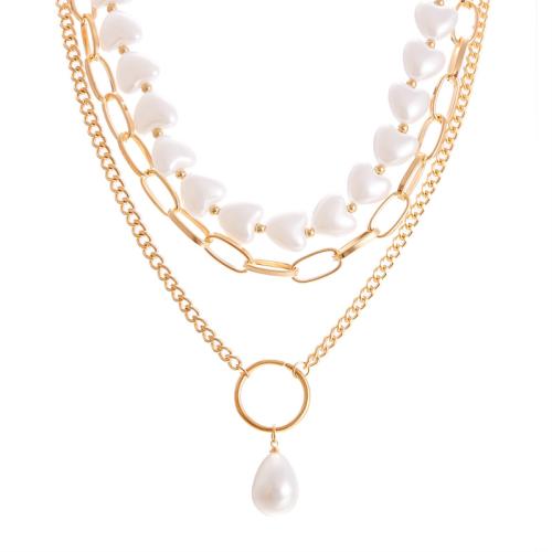 Zinc Alloy Necklace, with Plastic Pearl, gold color plated & for woman 