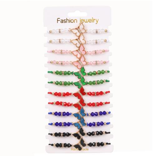 Crystal Bracelet Set, with Acetate & Polyester Cord & Zinc Alloy, Butterfly, handmade, for woman & with rhinestone, multi-colored Approx 7-9 Inch 