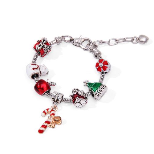 Pulsera de Navidad de la aleación de zinc, con 3cm extender cadena, chapado en color de plata, Diseño de Navidad & Joyería & para mujer & esmalte, longitud:aproximado 16 cm, Vendido por UD