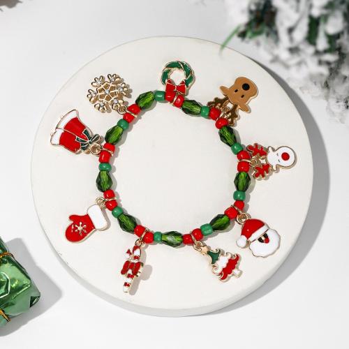 Zinc Alloy Christmas Bracelet, with Crystal, gold color plated, Christmas Design & fashion jewelry & for woman & enamel, Inner Approx 50mm 