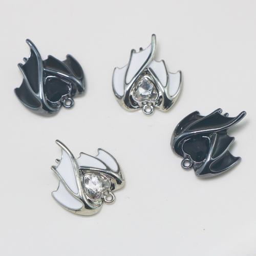 Zinc Alloy Rhinestone Pendants, Wing Shape, silver color plated, DIY & enamel & with rhinestone 