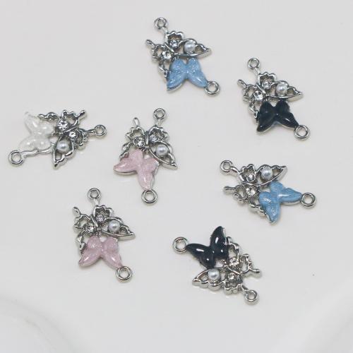 Animal Zinc Alloy Connector, with Resin & Plastic Pearl, Butterfly, silver color plated, DIY & with rhinestone & 1/1 loop 