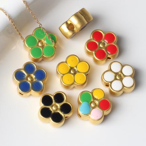 Enamel Zinc Alloy Beads, Flower, gold color plated, DIY 