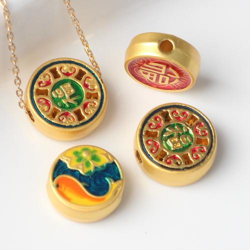 Enamel Zinc Alloy Beads, Round, gold color plated, DIY 