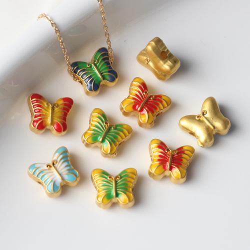 Enamel Zinc Alloy Beads, Butterfly, gold color plated, DIY 