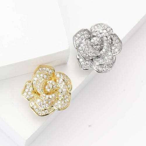 Brass Brooch, Flower, plated, fashion jewelry & micro pave cubic zirconia 