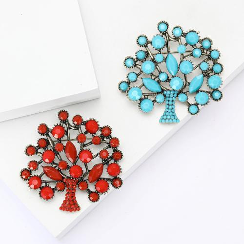 Zinc Alloy Jewelry Brooch, Tree, plated, fashion jewelry & with rhinestone 