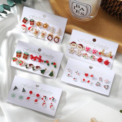 Pendientes de Navidad, aleación de zinc, 6 piezas & Diseño de Navidad & para mujer & esmalte, Vendido por Set