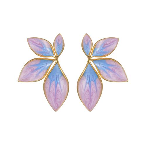 Stainless Steel Stud Earring, 304 Stainless Steel, Leaf, plated, for woman & enamel 