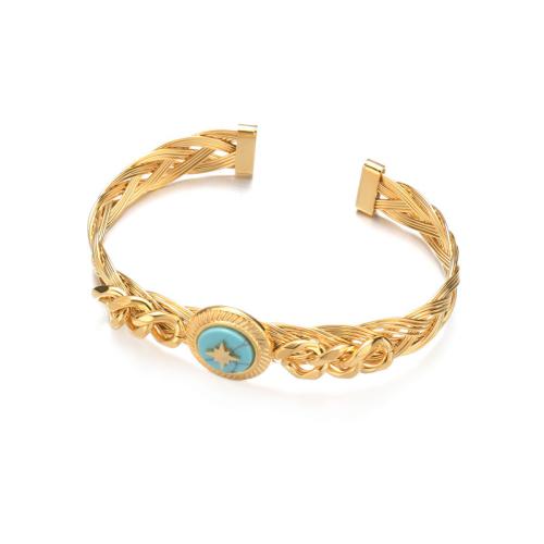 pulsera brazalete de acero inoxidable, acero inoxidable 304, con turquesa, chapado, para mujer, dorado, Vendido por UD