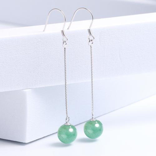 Boucle d'oreille en demi-gemme , Acier inoxydable 304, avec Aventurine, pour femme, couleur platine, Product tassel about 50mm width about 8.5mm, Vendu par paire