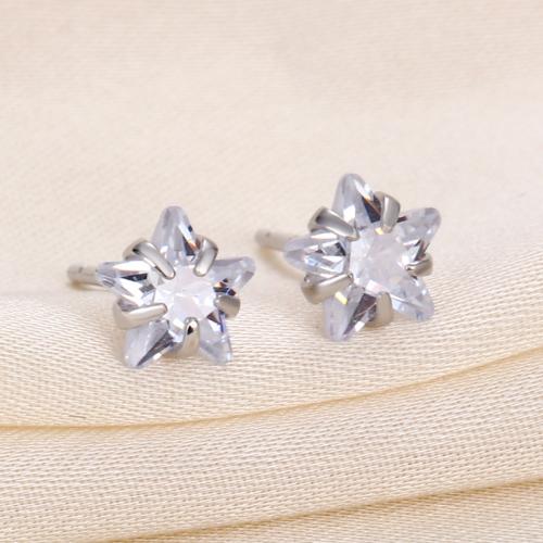 Stainless Steel Cubic Zirconia Stud Earring, 304 Stainless Steel & micro pave cubic zirconia & for woman, platinum color 