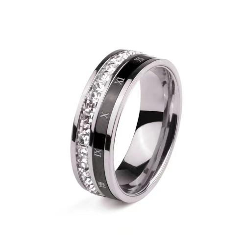 Strass Edelstahl Fingerring, 304 Edelstahl, Vakuum-Ionen-Beschichtung, unisex & verschiedene Größen vorhanden & mit Strass, keine, width 8mm, verkauft von PC