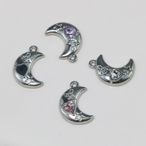 Zinc Alloy Rhinestone Pendants, Moon, silver color plated, DIY & with rhinestone 