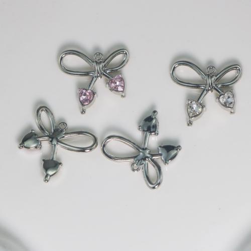 Zinc Alloy Rhinestone Pendants, Bowknot, silver color plated, DIY & with rhinestone 