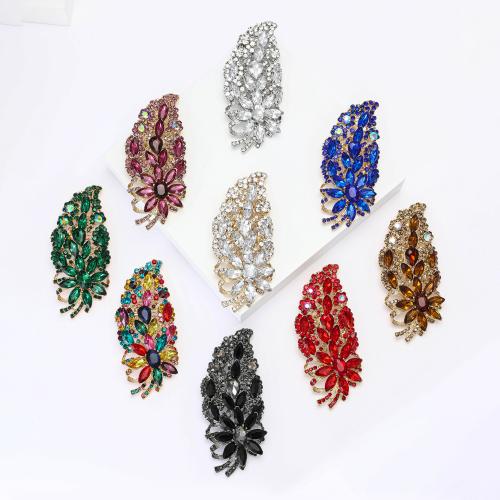 Rhinestone Zinc Alloy Brooch, Leaf, plated, fashion jewelry & with rhinestone 