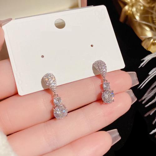 Cubic Zirconia Micro Pave Brass Earring, real gold plated, micro pave cubic zirconia & for woman 