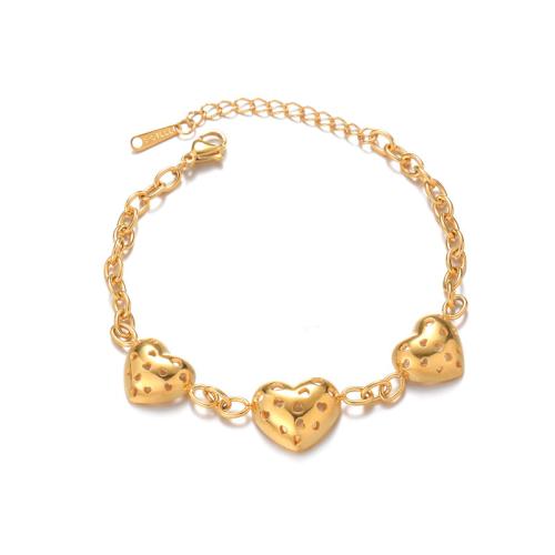 Stainless Steel Chain Bracelets, 304 Stainless Steel, Heart, plated, for woman, gold 