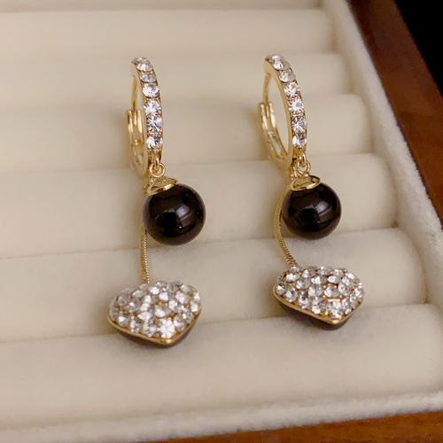 Cubic Zirconia Micro Pave Brass Earring, with Plastic Pearl, real gold plated, micro pave cubic zirconia & for woman, gold 