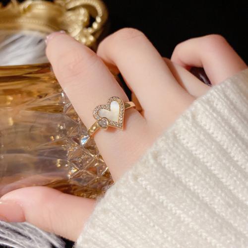 Cubic Zirconia Micro Pave Brass Finger Ring, with Shell, real gold plated, micro pave cubic zirconia & for woman, gold 