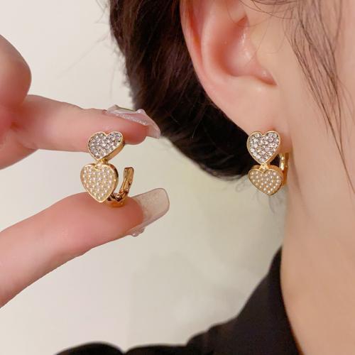 Cubic Zirconia Micro Pave Brass Earring, with Plastic Pearl, real gold plated, micro pave cubic zirconia & for woman, gold 