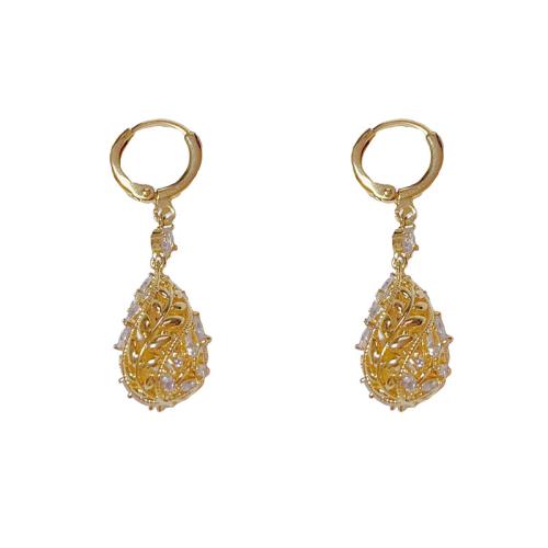 Cubic Zirconia Micro Pave Brass Earring, real gold plated, micro pave cubic zirconia & for woman, gold 