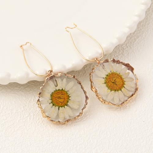 Fashion Create Jewelry Earring, Zinc Alloy, with Dried Flower & Resin, epoxy gel, for woman, golden 