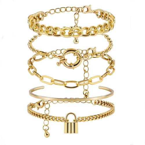 Moda pulseras de la aleación de Zinc, chapado, 5 piezas & para mujer, dorado, Vendido por Set