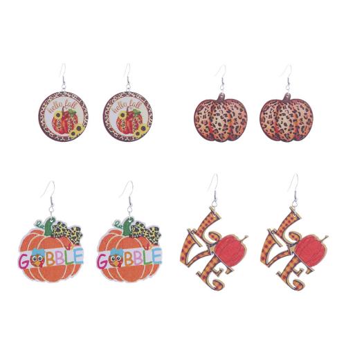 Wood Earring, Zinc Alloy, with Wood, printing & for woman 