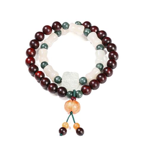 Santos Rose Wood Bracelet, with Ice Jade, handmade, Double Layer & for woman, beads length 8mm, 6mm Approx 6-7 Inch 