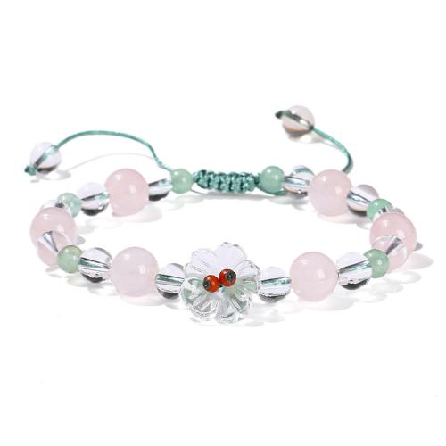 Quartz rose de Madagascar bracelet, avec cordon de polyester & quartz clair, Cerise oriental, poli, bijoux de mode & pour femme, beads length 6-8mm Environ 6-7 pouce, Vendu par PC